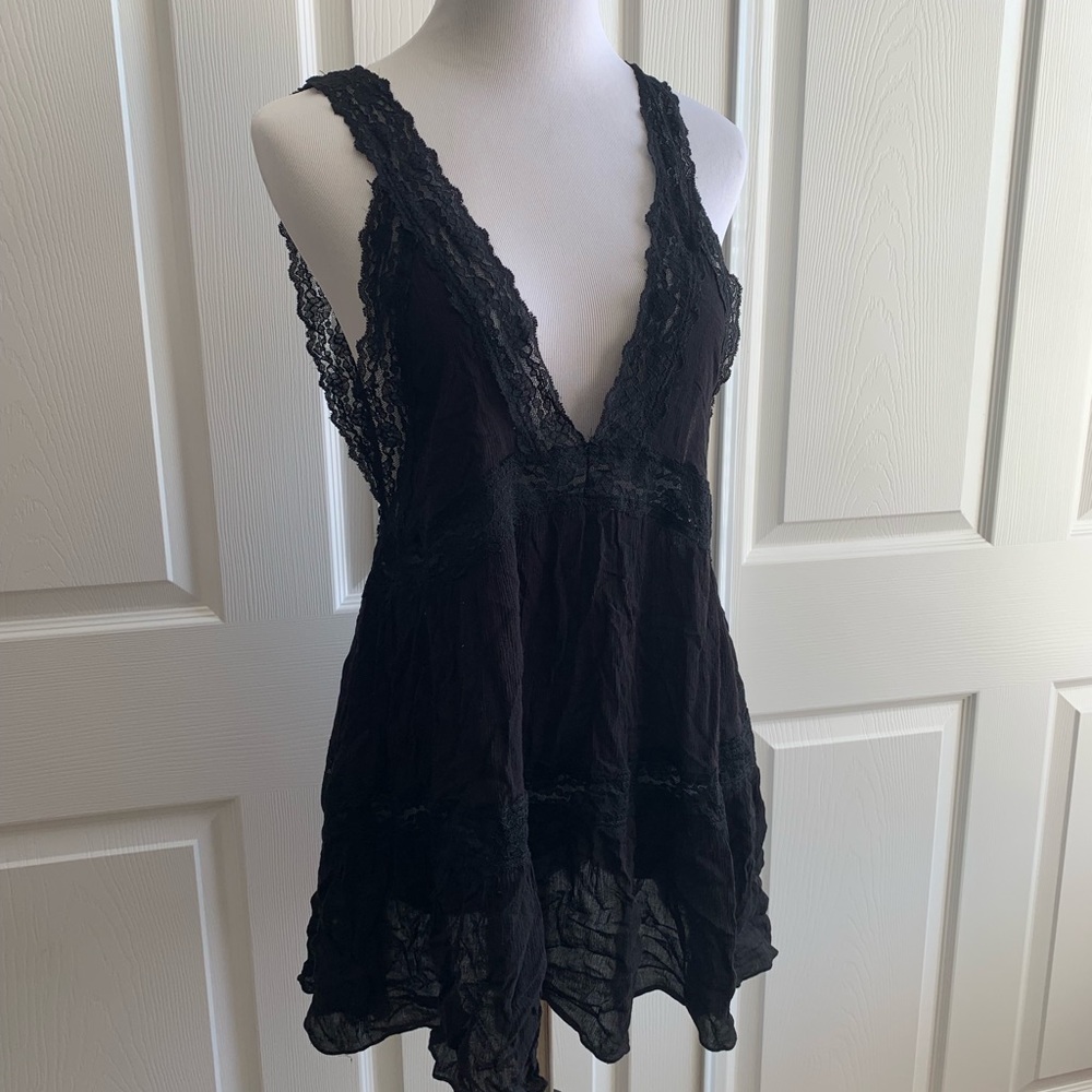 Free People lingerie black lace dress XS